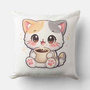 Kawaii Coffee Cat Coussin de Jet – Maison Cosy et 