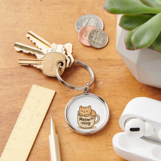 Kawaii Coffee Cat Keychain (Bureau)