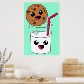 Kawaii Cookie en Milk Poster (Keuken)