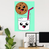 Kawaii Cookie en Milk Poster (Thuiskantoor)