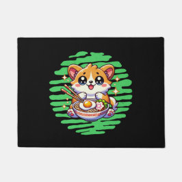 Kawaii Corgi eet kom van Ramen Deurmat