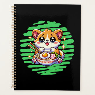 Kawaii Corgi eet kom van Ramen Planner