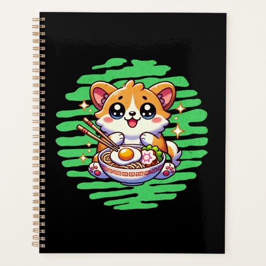 Kawaii Corgi eet kom van Ramen Planner (Voorkant)