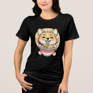 Kawaii Corgi Eten Ramen – Schattigee Anime Hondenv Tri-Blend Shirt