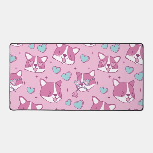 Kawaii Corgi Love Pattern Desk Mat (Voorkant)
