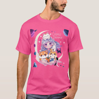 Kawaii Cosmic Dreamer Schattigee Maan Dierenvriend T-shirt