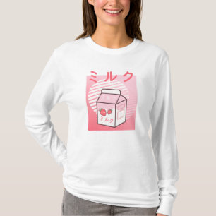 Kawaii Cow Retro Japanse aardbei-melkshake T-shirt