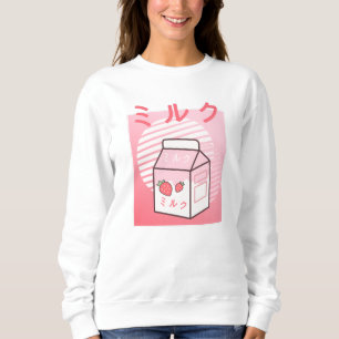 Kawaii Cow Retro Japanse aardbei-melkshake Trui