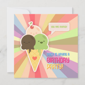 Kawaii Crème de glace Invitation fête d'anniversai