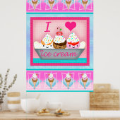 Kawaii Crème de glace Sundae Love Poster d'art / I (Cuisine)