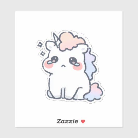 Kawaii Crying Unicorn Sticker Cute Pastel Magical (Feuille)