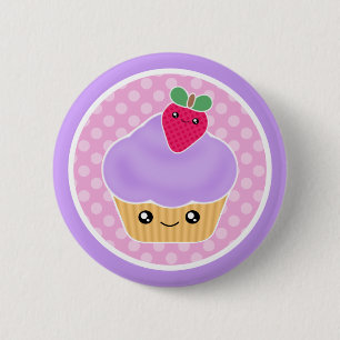 Kawaii Cupcake Aardbei Ronde Button 5,7 Cm
