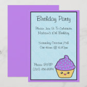 Kawaii Cupcake Birthday Party Kaart (Voorkant / Achterkant)