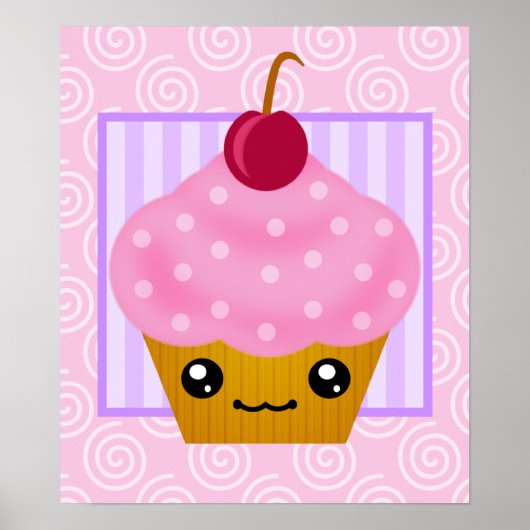 Kawaii Cupcake Cherry Poster (Voorkant)