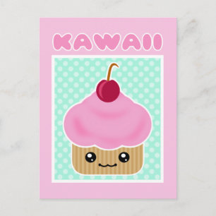 Kawaii Cupcake Cherry Snoep Briefkaart