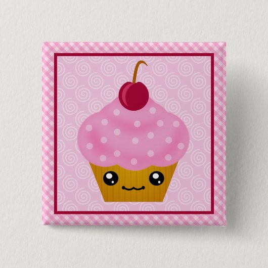 Kawaii Cupcake Cherry Square Button (Voorkant)