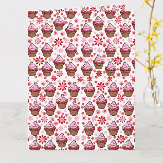 Kawaii Cupcake Design – Schattigee dessertafbeeldi Kaart (Gele Bloem)