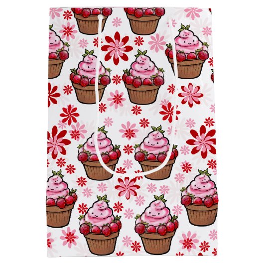 Kawaii Cupcake Design – Schattigee dessertafbeeldi Medium Cadeauzakje (Achterkant)