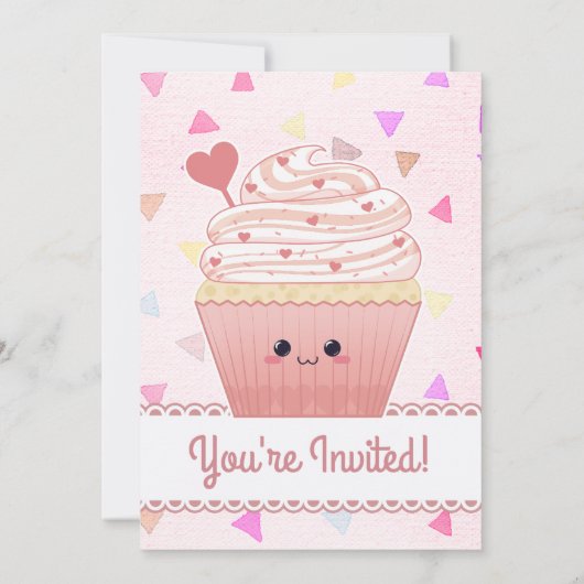 Kawaii Cupcake Harten roze Kaart (Achterkant)