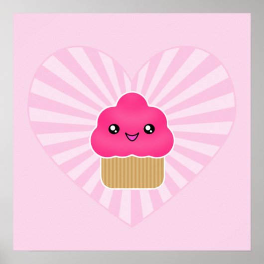 Kawaii Cupcake Heart Poster (Voorkant)