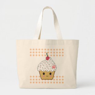 Kawaii Cupcake in Polka Dots Grote Tote Bag