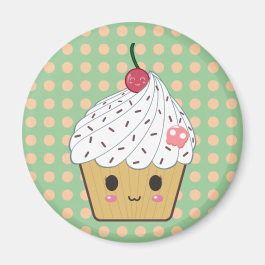 Kawaii Cupcake in Polka Dots Magneet (Voorkant)