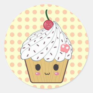 Kawaii Cupcake in Polka Dots Ronde Sticker