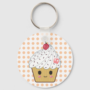 Kawaii Cupcake in Polka Dots Sleutelhanger