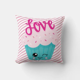 Kawaii Cupcake Liefde Roze Turquoise Streep Schatt Kussen
