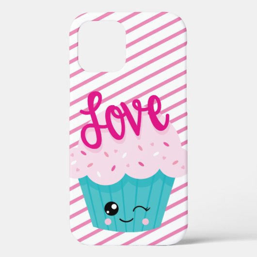 Kawaii Cupcake Love Pink Blauwgroen Stripe Cute Gi Case-Mate iPhone Case (Achterkant)