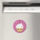 Kawaii Cupcake met roze suikerschedel en Cherry Magneet (Insitu (Vaatwasser))
