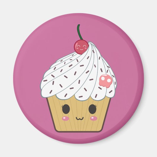 Kawaii Cupcake met roze suikerschedel en Cherry Magneet (Voorkant)