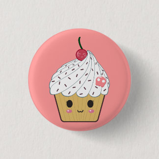 Kawaii Cupcake met roze suikerschedel en Cherry Ronde Button 3,2 Cm