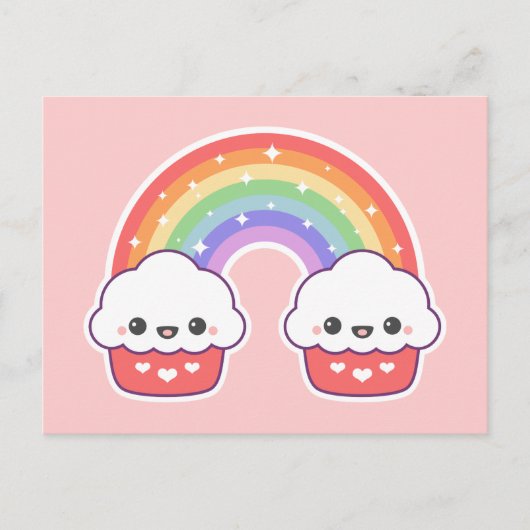 Kawaii Cupcake Rainbow Briefkaart (Voorkant)