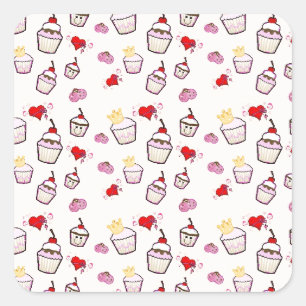 Kawaii Cupcakes Patroon accessoires Vierkante Sticker