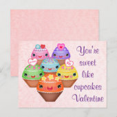 Kawaii Cupcakes Valentijnsdag Briefkaart (Voorkant / Achterkant)