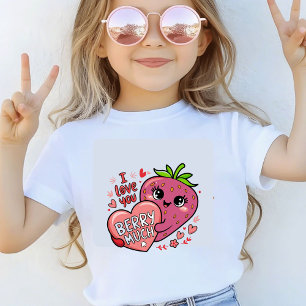 Kawaii Cute Aardbei Grafische Roze Hartjes T-Shirt