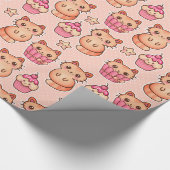 Kawaii Cute Cats and Cupcakes Pink Pattern Cadeaupapier (Hoek)