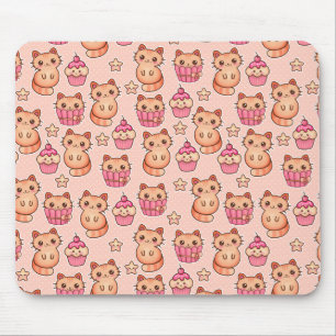 Kawaii Cute Cats and Cupcakes Pink Pattern Muismat