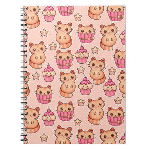 Kawaii Cute Cats and Cupcakes Pink Pattern Notitieboek