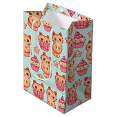 Kawaii Cute Cats Cupcakes Pink and Blue Pattern Medium Cadeauzakje (Voorkant Gekanteld)