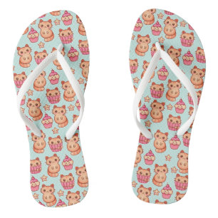 Kawaii Cute Cats Cupcakes Pink and Blue Pattern Teenslippers
