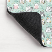 Kawaii Cute Cats & Flower Pattern Green Background Muismat (Hoek)