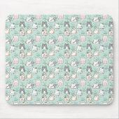 Kawaii Cute Cats & Flower Pattern Green Background Muismat (Voorkant)