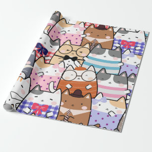 Kawaii Cute Cats Seamless Pattern Cadeaupapier