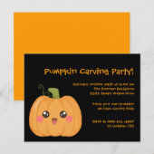 Kawaii Cute Citrouille Halloween invitation carte  (Devant / Derrière)