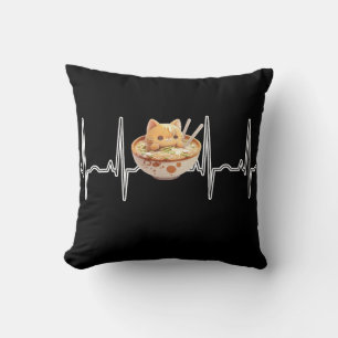 Kawaii Cute Kitten Ramen EKG Heartbeat Otaku Anime Kussen