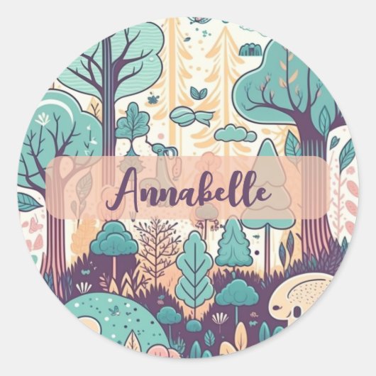 Kawaii Cute Magical Forest Personalized Ronde Sticker (Voorkant)