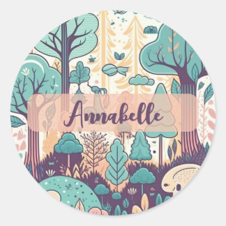 Kawaii Cute Magical Forest Personalized Ronde Sticker
