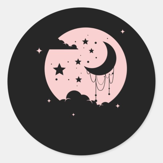 Kawaii Cute Pastel Gothic Moon Ronde Sticker (Voorkant)